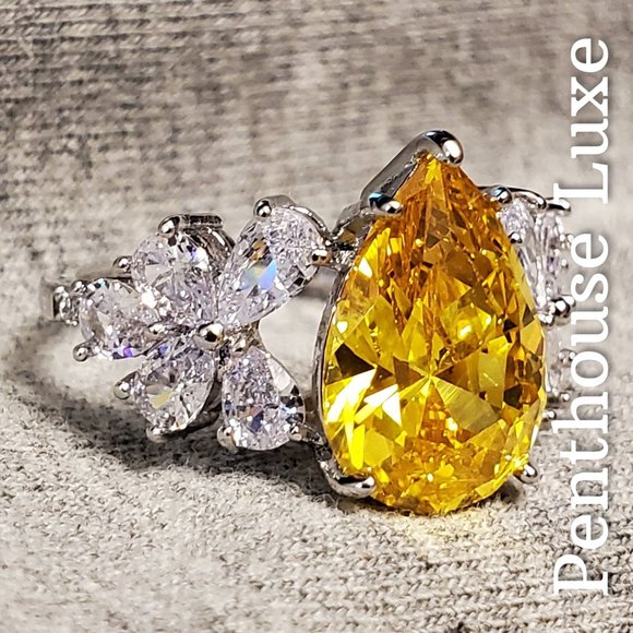 FINAL RESTOCK!! Beautiful Yellow Citrine Flower Cluster Ring - Picture 2 of 5